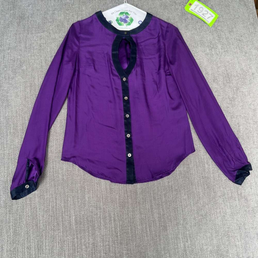 Timo Weiland Shirt Top Women 2 Purple Silk Keyhole Neck Long Sleeve Button Front